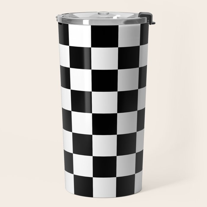 Checkered (Black & White Pattern) Travel Mug Gallery Image 2