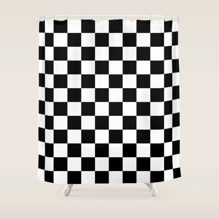 Checkered (Black & White Pattern) Shower Curtain Gallery Image 1