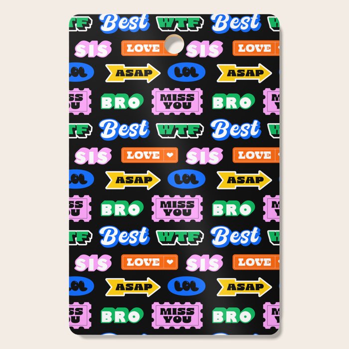 Fun retro quote sticker pattern Cutting Board Gallery Image 1