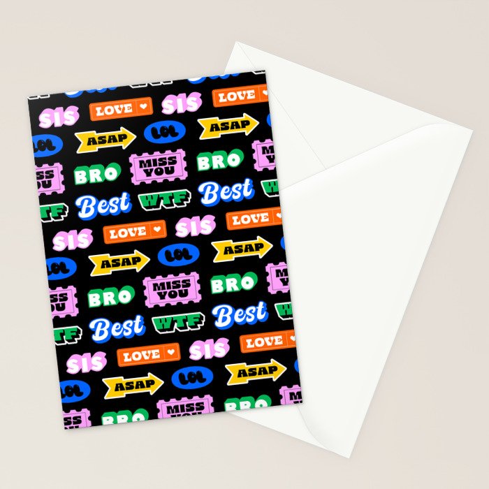 Fun retro quote sticker pattern Stationery Card Gallery Image 2
