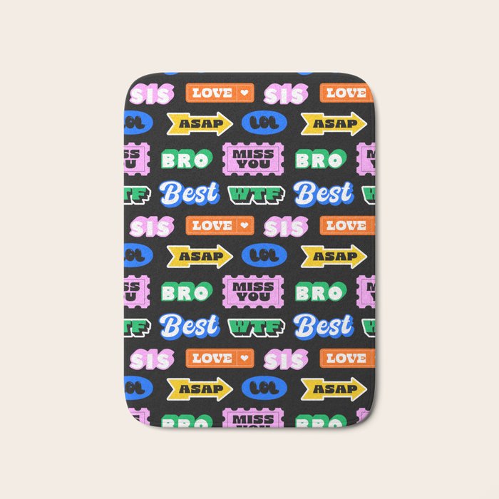 Fun retro quote sticker pattern Bath Mat Gallery Image 1