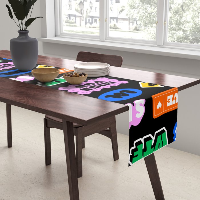 Fun retro quote sticker pattern Table Runner Gallery Image 2