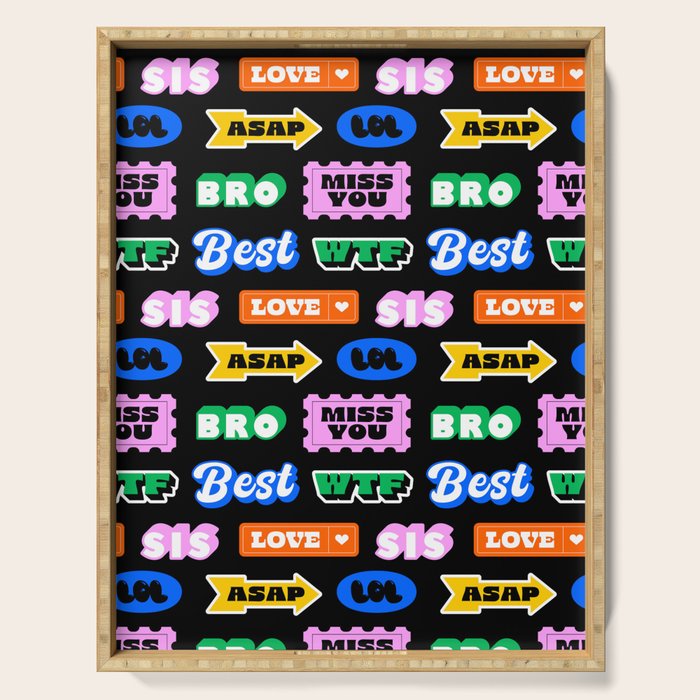 Fun retro quote sticker pattern Serving Tray Gallery Image 1