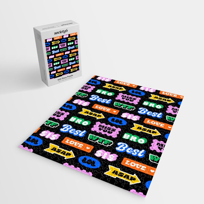 Fun retro quote sticker pattern Jigsaw Puzzle Gallery Image 2