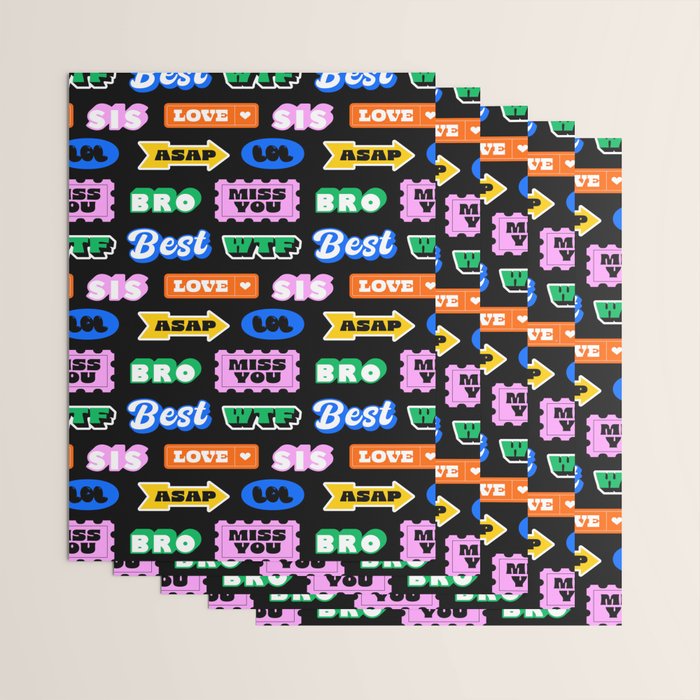 Fun retro quote sticker pattern Wrapping Paper Gallery Image 3