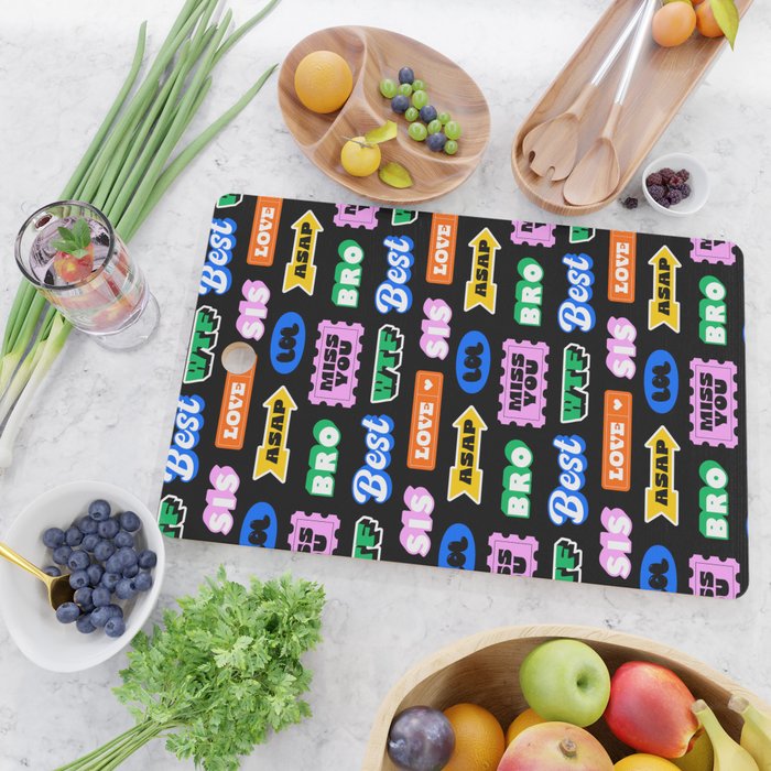 Fun retro quote sticker pattern Cutting Board Gallery Image 2