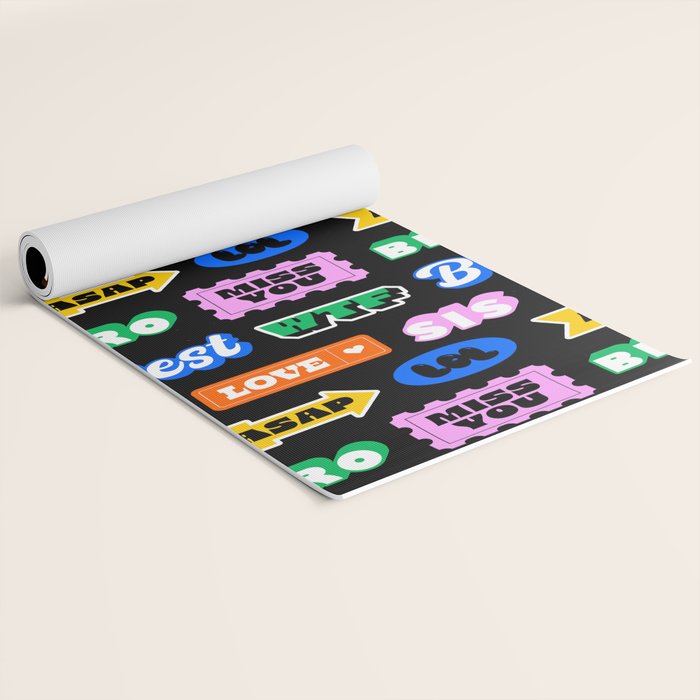 Fun retro quote sticker pattern Yoga Mat Gallery Image 2