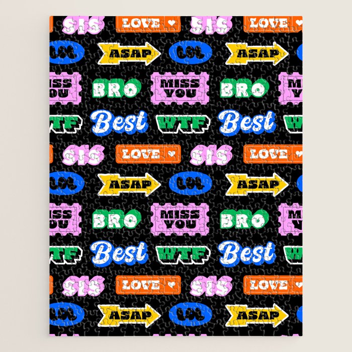Fun retro quote sticker pattern Jigsaw Puzzle Gallery Image 1