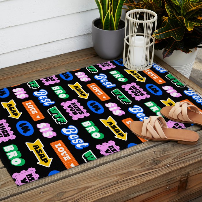 Fun retro quote sticker pattern Outdoor Rug Gallery Image 2