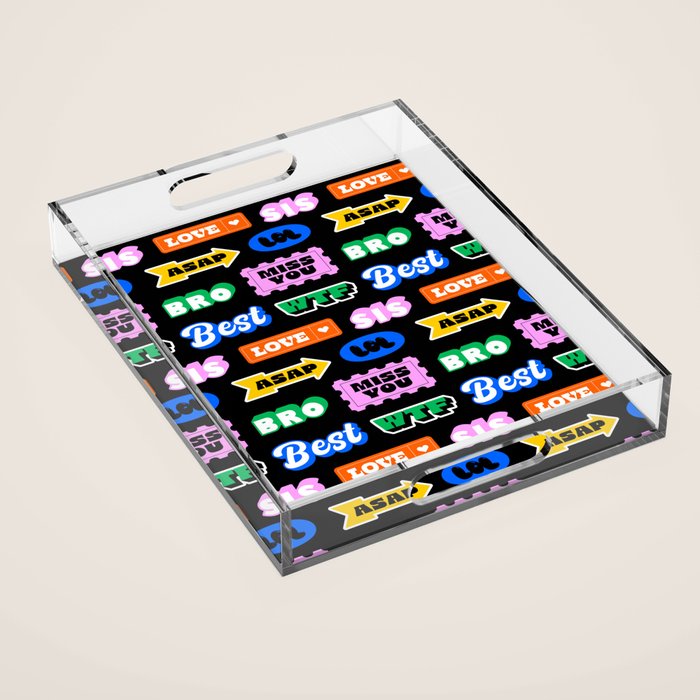 Fun retro quote sticker pattern Acrylic Tray Gallery Image 1