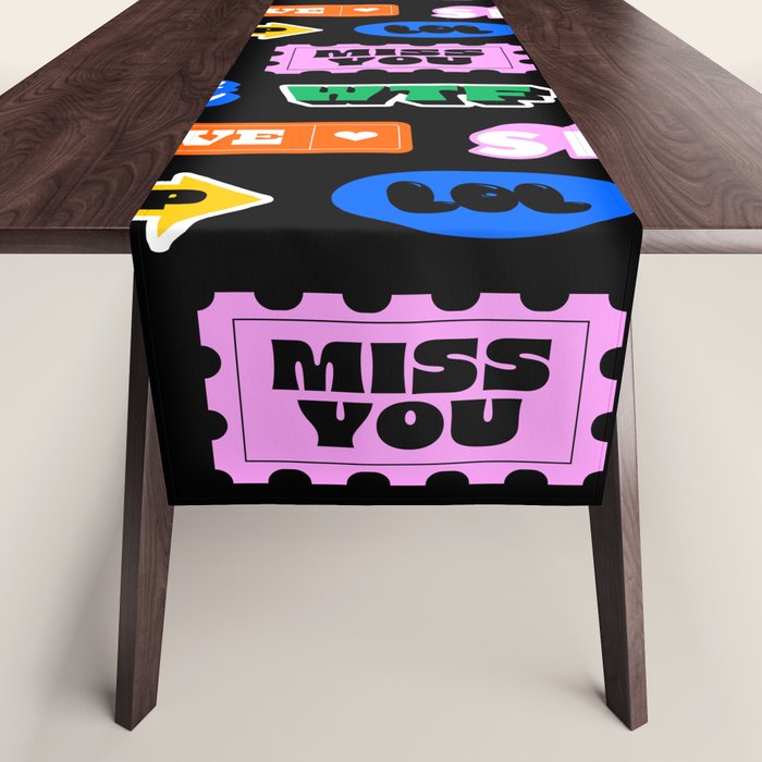 Fun retro quote sticker pattern Table Runner Gallery Image 1