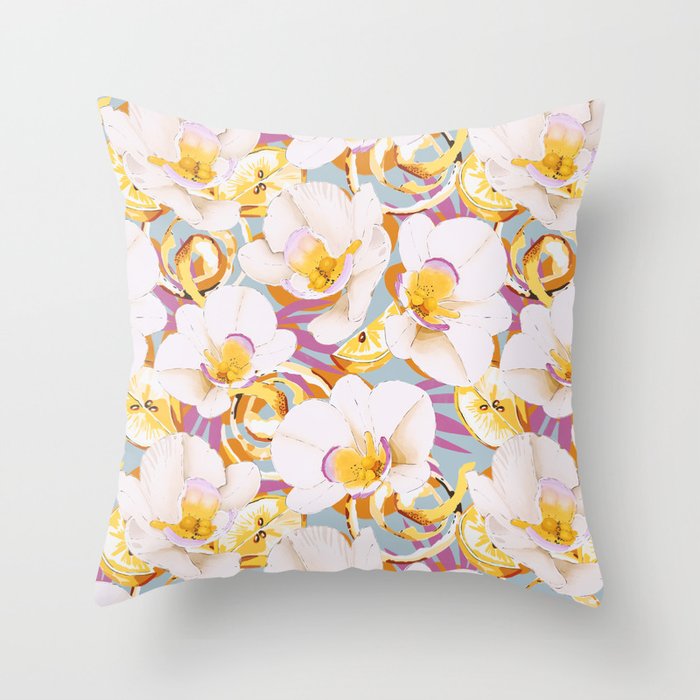 Lemons among the exotic flowers 4 Throw Pillow Gallery Image 6