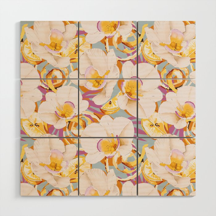 Lemons among the exotic flowers 4 Wood Wall Art Gallery Image 1