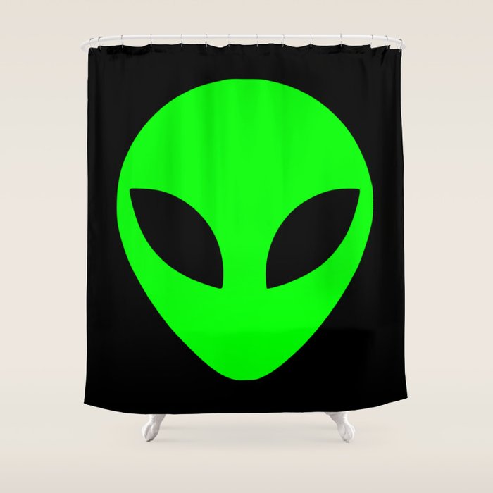 Black and Green Alien Head Shape Shower Curtain Gallery Image 1