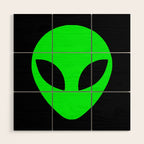 Black and Green Alien Head Shape Wood Wall Art Gallery Image 1