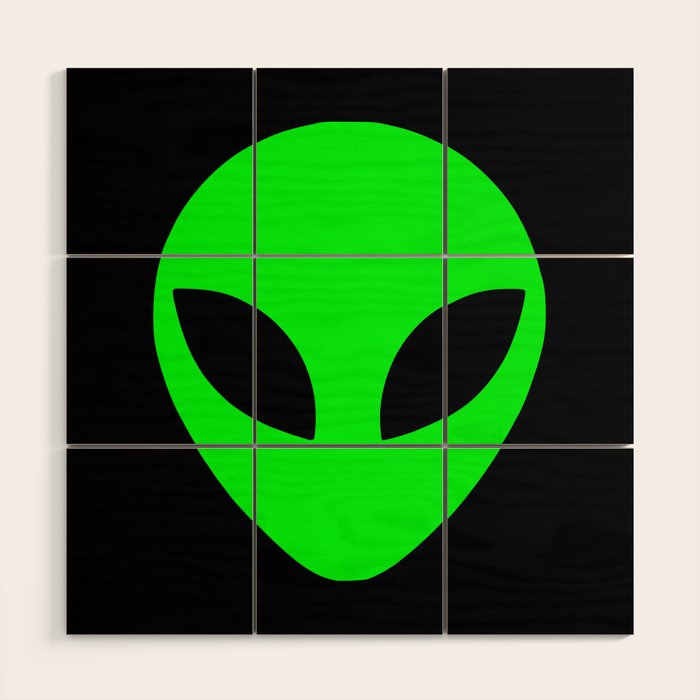 Black and Green Alien Head Shape Wood Wall Art Gallery Image 1