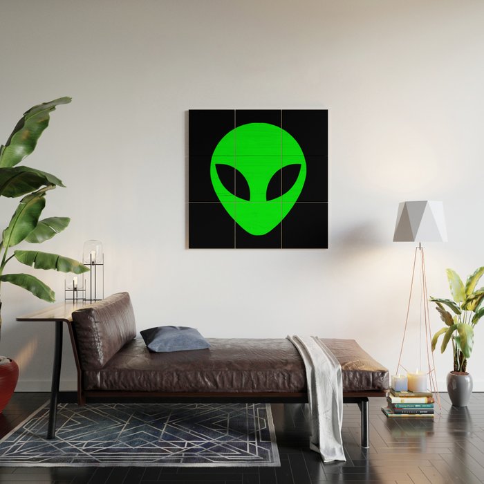 Black and Green Alien Head Shape Wood Wall Art Gallery Image 2