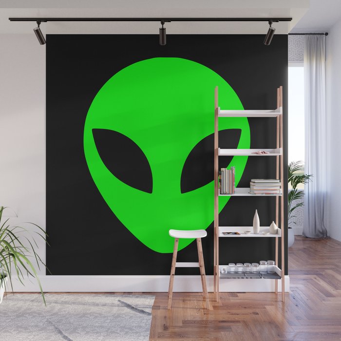 Black and Green Alien Head Shape Wall Mural Gallery Image 1