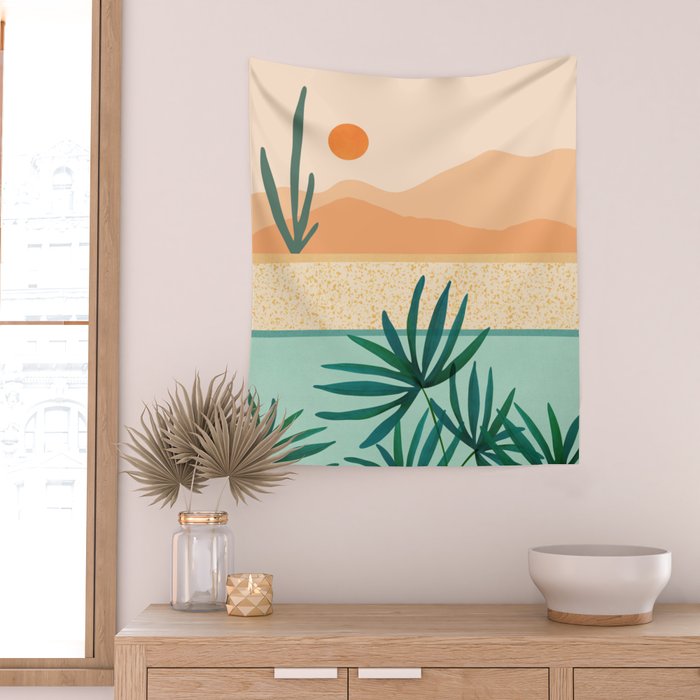 Southwest Poolside Desert Landscape Series Wall Tapestry Gallery Image 2