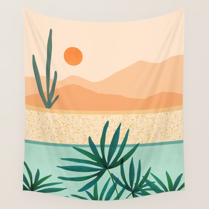 Southwest Poolside Desert Landscape Series Wall Tapestry Gallery Image 1