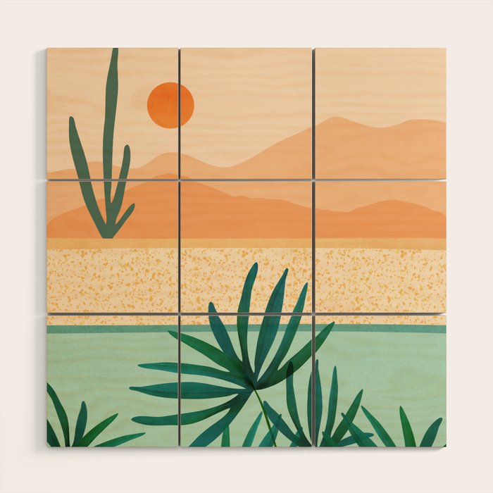 Southwest Poolside Desert Landscape Series Wood Wall Art Gallery Image 1