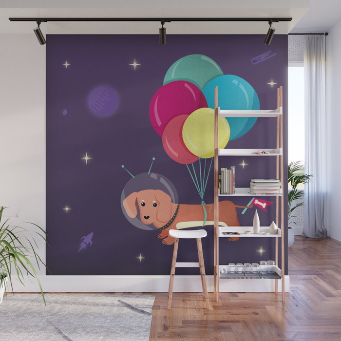 Galaxy Dog with balloons Wall Mural Gallery Image 1