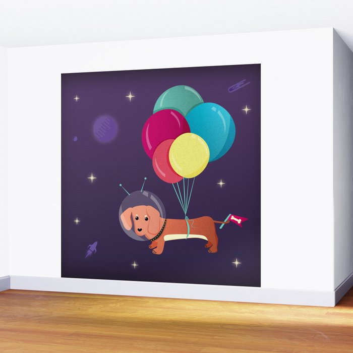Galaxy Dog with balloons Wall Mural Gallery Image 2