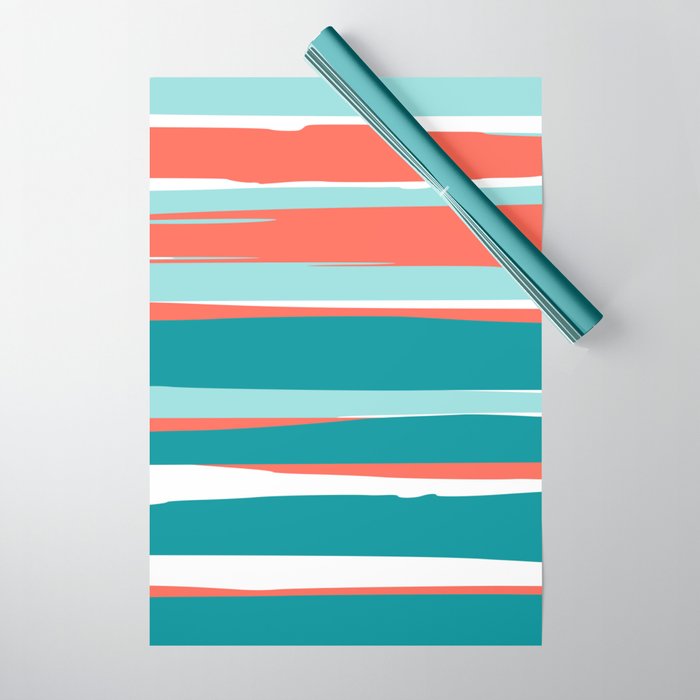 Colorful Stripes, Coral, Teal and Aqua Wrapping Paper Gallery Image 1