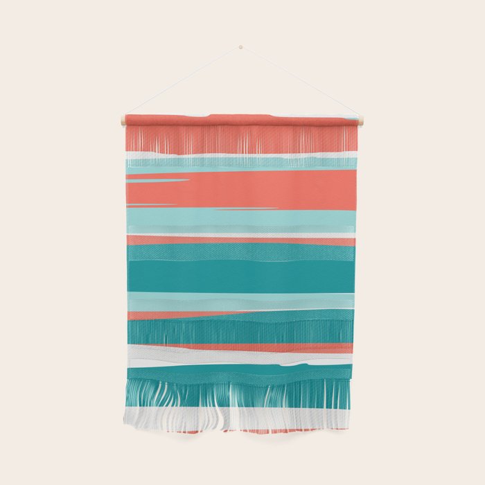 Colorful Stripes, Coral, Teal and Aqua Wall Hanging Gallery Image 1