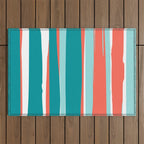 Colorful Stripes, Coral, Teal and Aqua Outdoor Rug Gallery Image 1