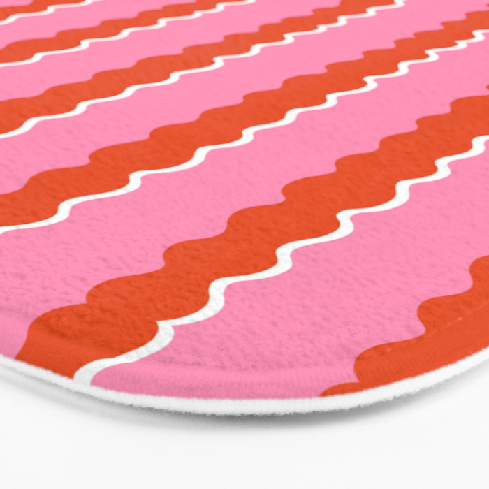 Pink and Orange, Wavy, Squiggle, Scallop, Stripes Bath Mat Gallery Image 3