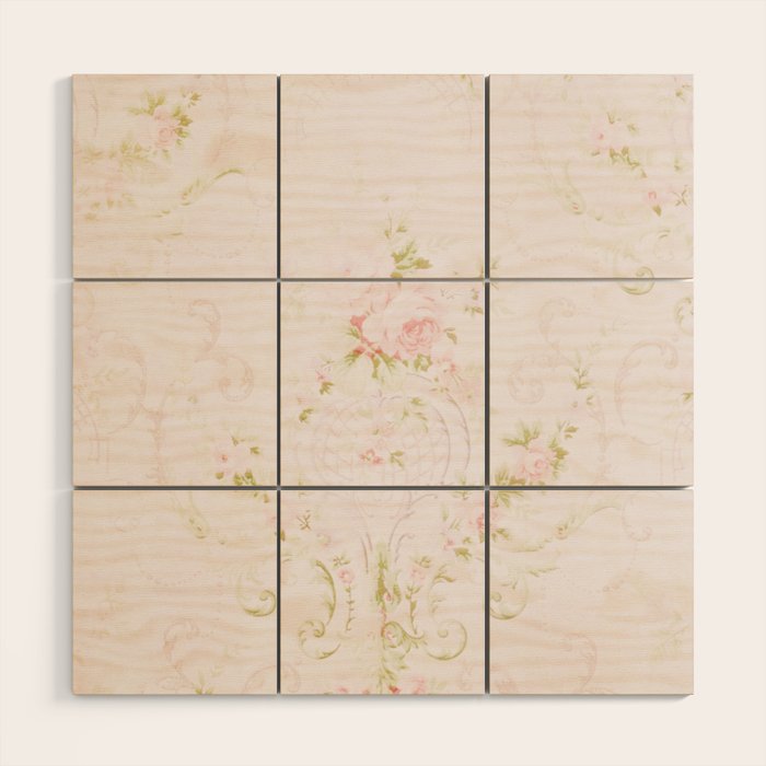 Parisian Shabby Chic Roses Vintage Wallpaper  Wood Wall Art Gallery Image 1