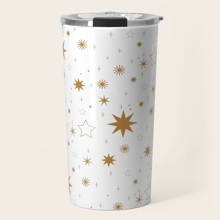 Golden Starburst Holiday Pattern Travel Mug Gallery Image 1
