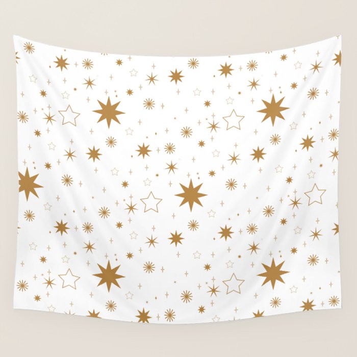 Golden Starburst Holiday Pattern Wall Tapestry Gallery Image 1