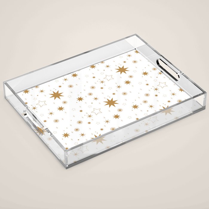 Golden Starburst Holiday Pattern Acrylic Tray Gallery Image 1