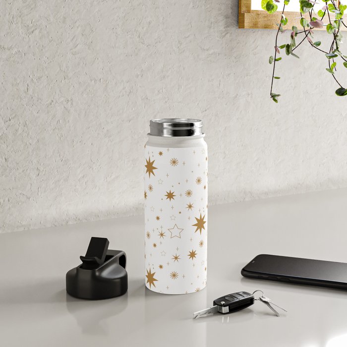 Golden Starburst Holiday Pattern Water Bottle Gallery Image 4