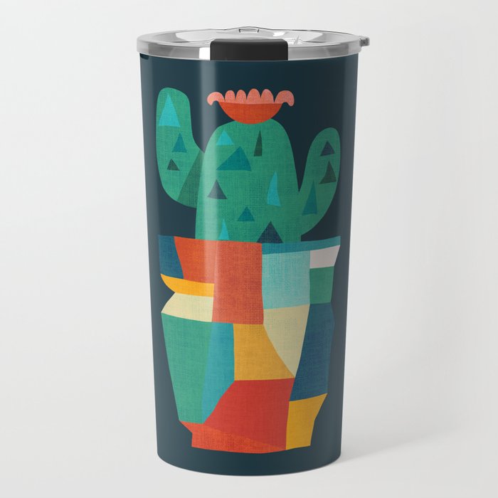 Blooming cactus in cracked pot Travel Mug Gallery Image 1