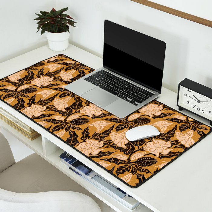 Moon Flower - Black, gold, peach pink Desk Mat Gallery Image 2