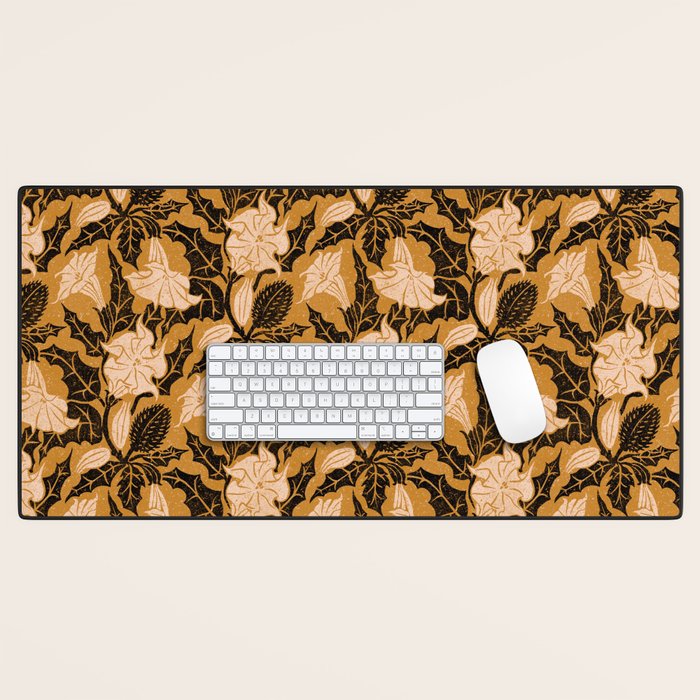 Moon Flower - Black, gold, peach pink Desk Mat Gallery Image 1