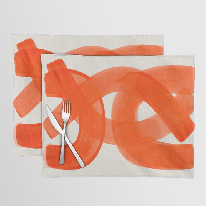 Mid Century Modern Abstract Painting Orange Watercolor Brush Strokes Placemat Gallery Image 1