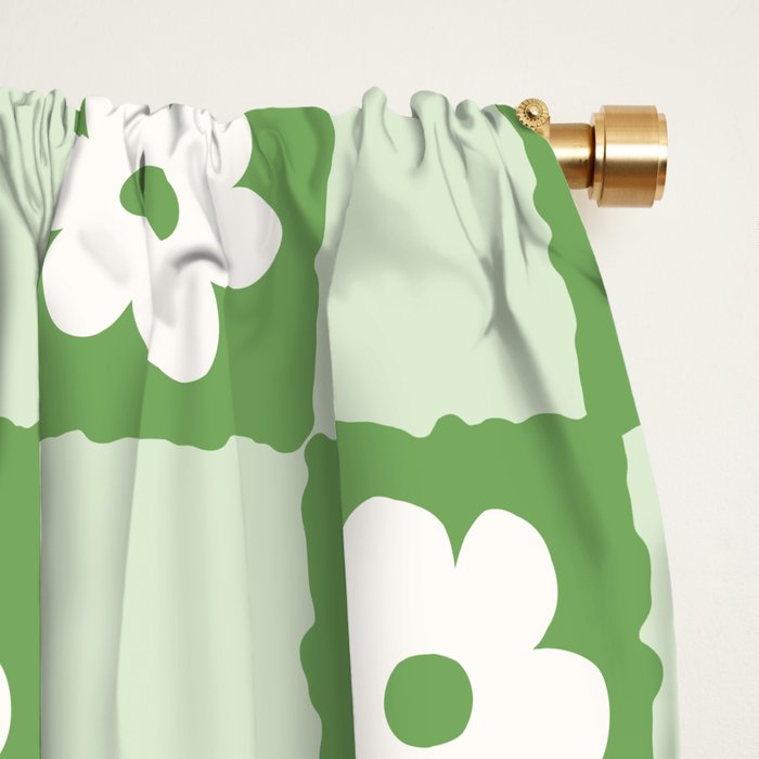 Retro Flower Checker in Forest Green Window Curtain Gallery Image 2