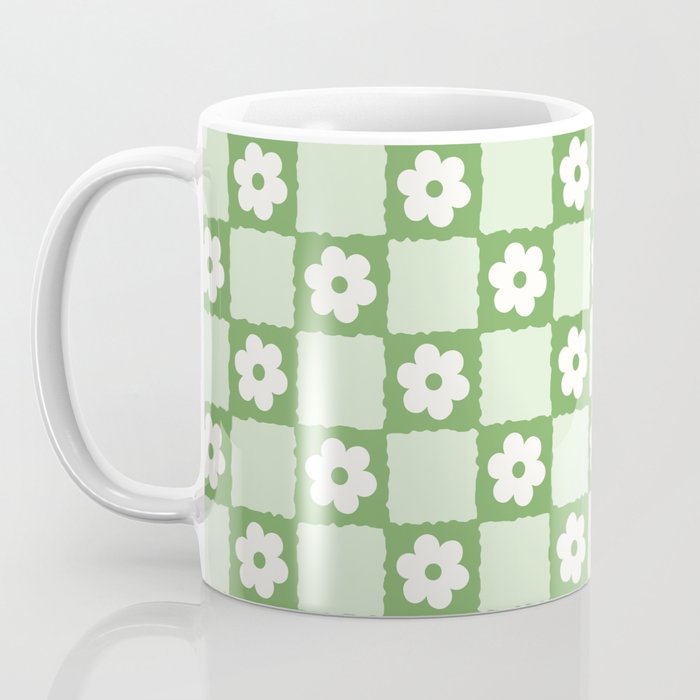 Retro Flower Checker in Forest Green Coffee Mug Gallery Image 3