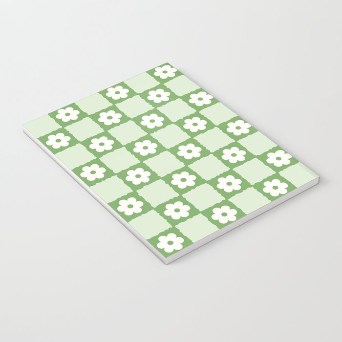Retro Flower Checker in Forest Green Notebook Gallery Image 3