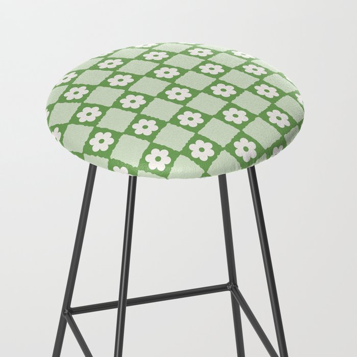 Retro Flower Checker in Forest Green Stool Gallery Image 2