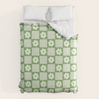 Retro Flower Checker in Forest Green Duvet Cover Gallery Image 6