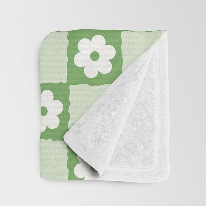 Retro Flower Checker in Forest Green Throw Blanket Gallery Image 3