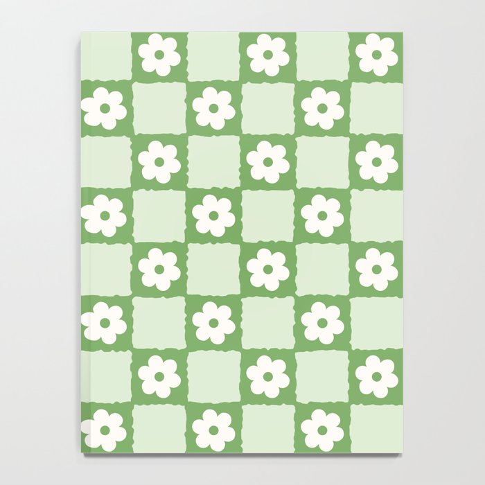 Retro Flower Checker in Forest Green Notebook Gallery Image 4