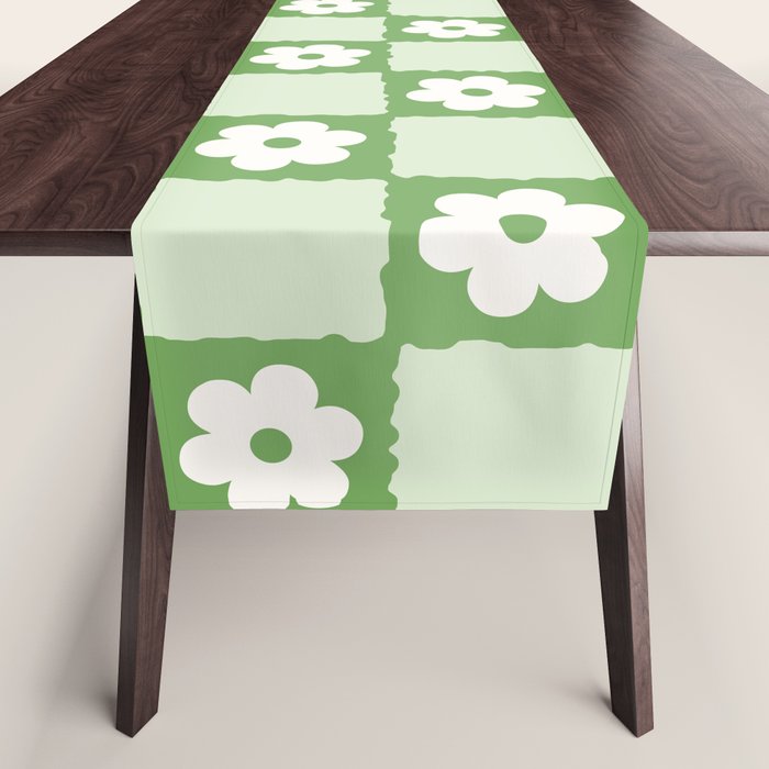 Retro Flower Checker in Forest Green Table Runner Gallery Image 1