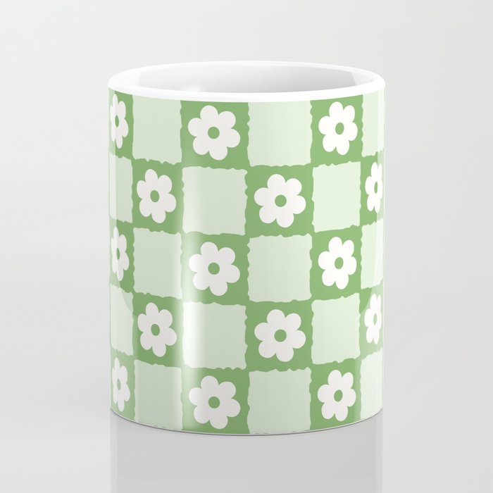 Retro Flower Checker in Forest Green Coffee Mug Gallery Image 4
