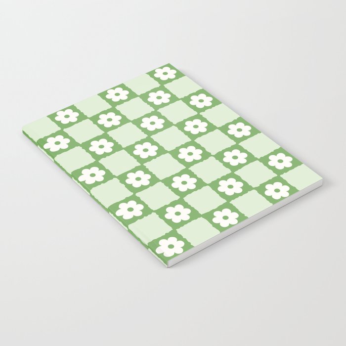 Retro Flower Checker in Forest Green Notebook Gallery Image 2